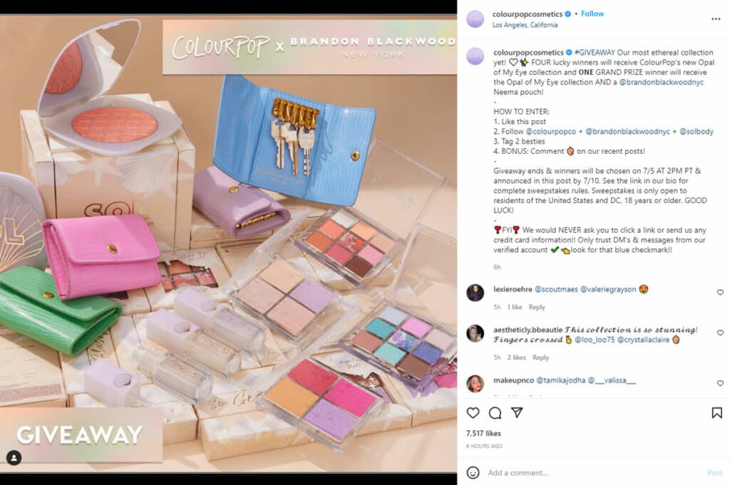 ColourPop Instagram Giveaway - Digital Marketing Strategy