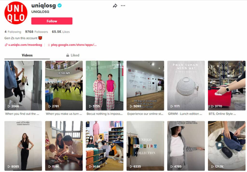 Uniqlo Singapore TikTok Profile - Digital Marketing Strategy