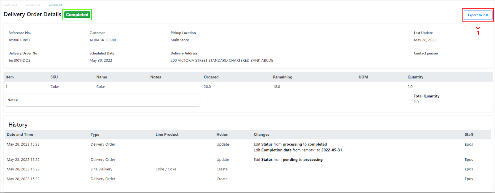 Delivery Order: Completed Status | EPOS POS System