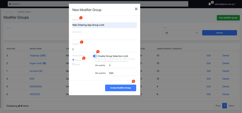 Modifiers | EPOS POS System