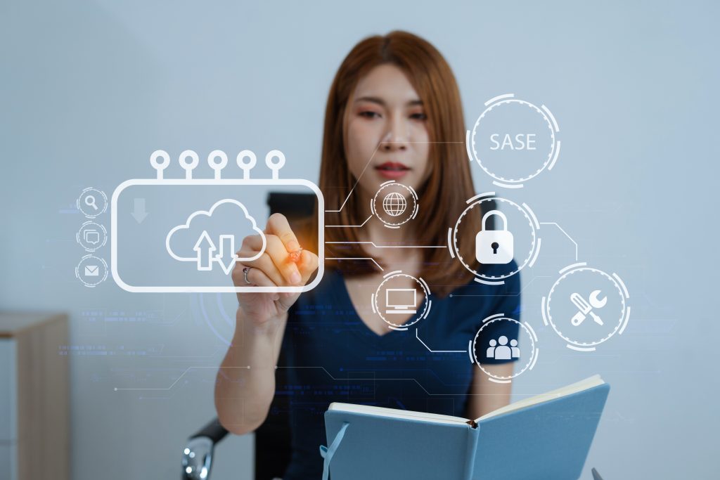 a woman learning about a cloud-based system