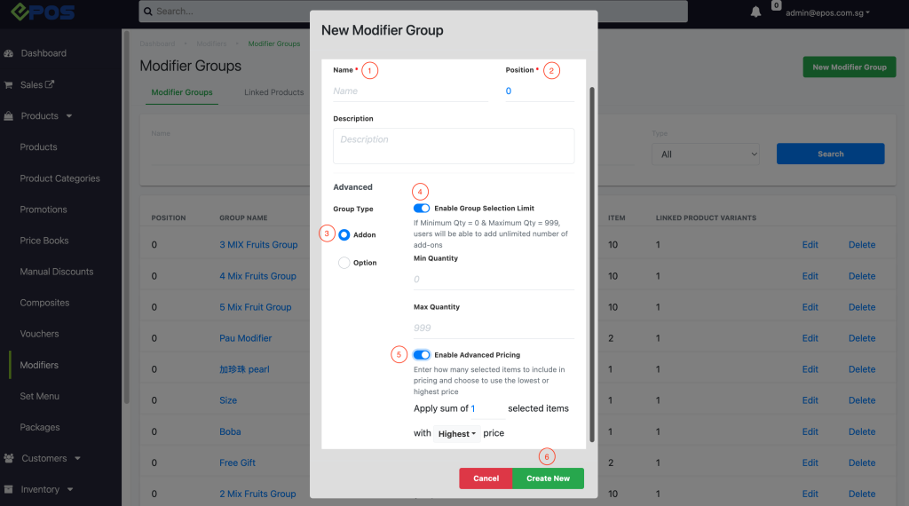 Modifiers | EPOS POS System