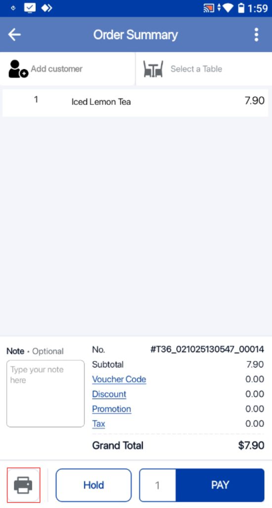 Order summary view screen