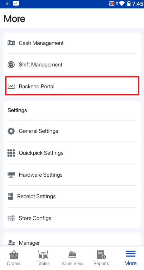 Backend Portal option in More Settings