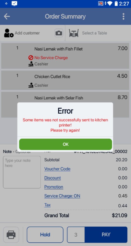 Error message when product not assigned to printer