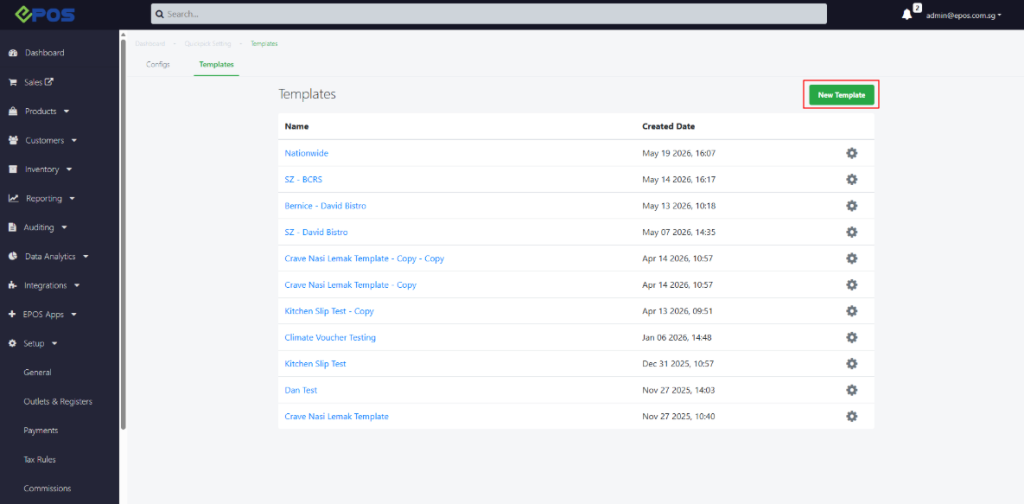 Backend Quickpick - Create Quickpick Template | EPOS POS System
