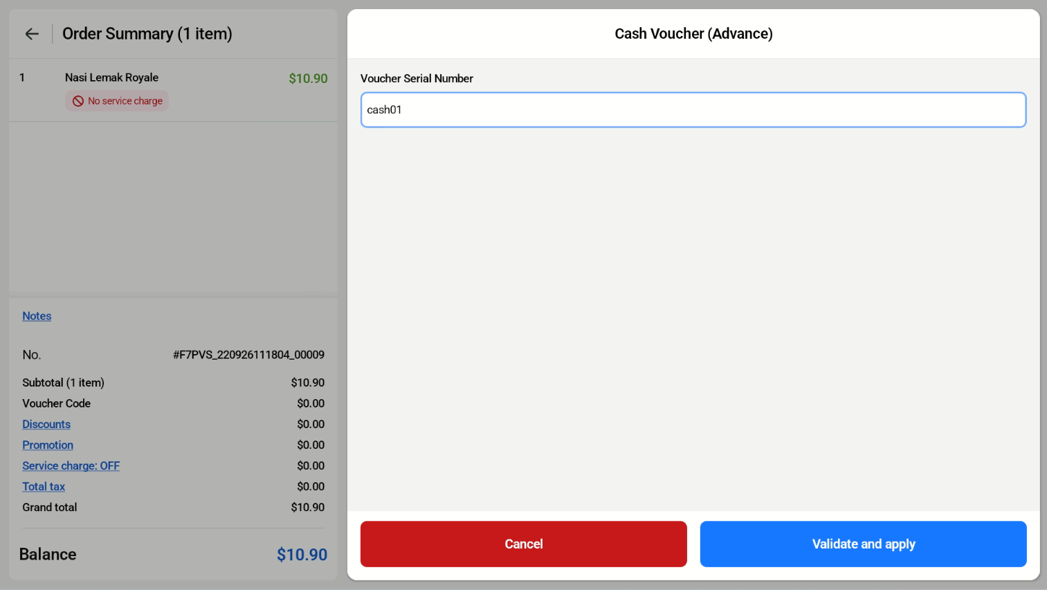 Cash Voucher payment method and voucher code entry