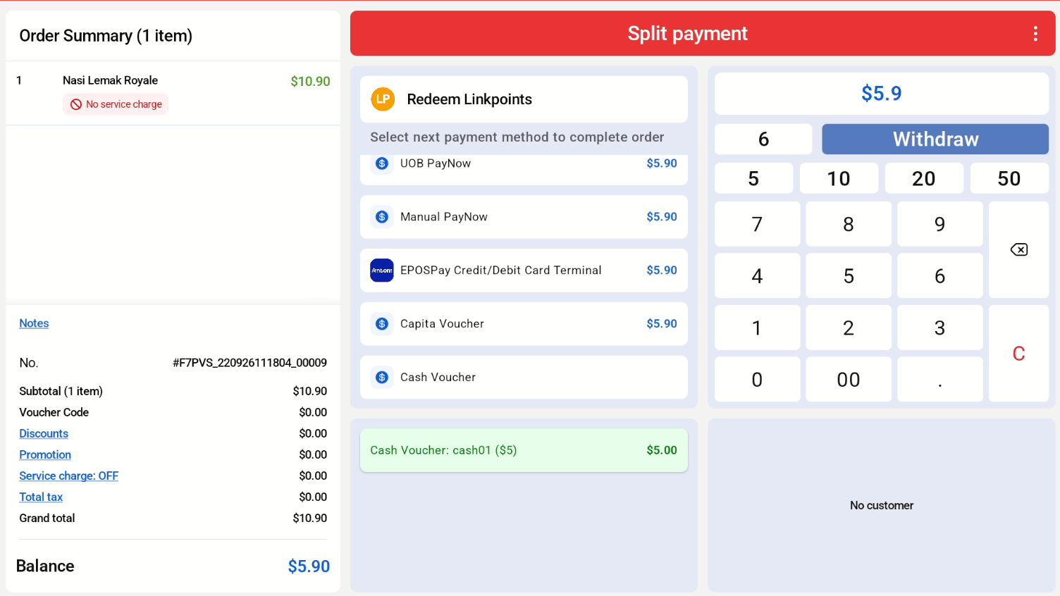 Split payment after a cash voucher is applied