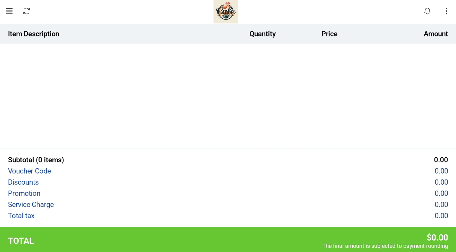 Order cleared and customer screen back to Welcome screen