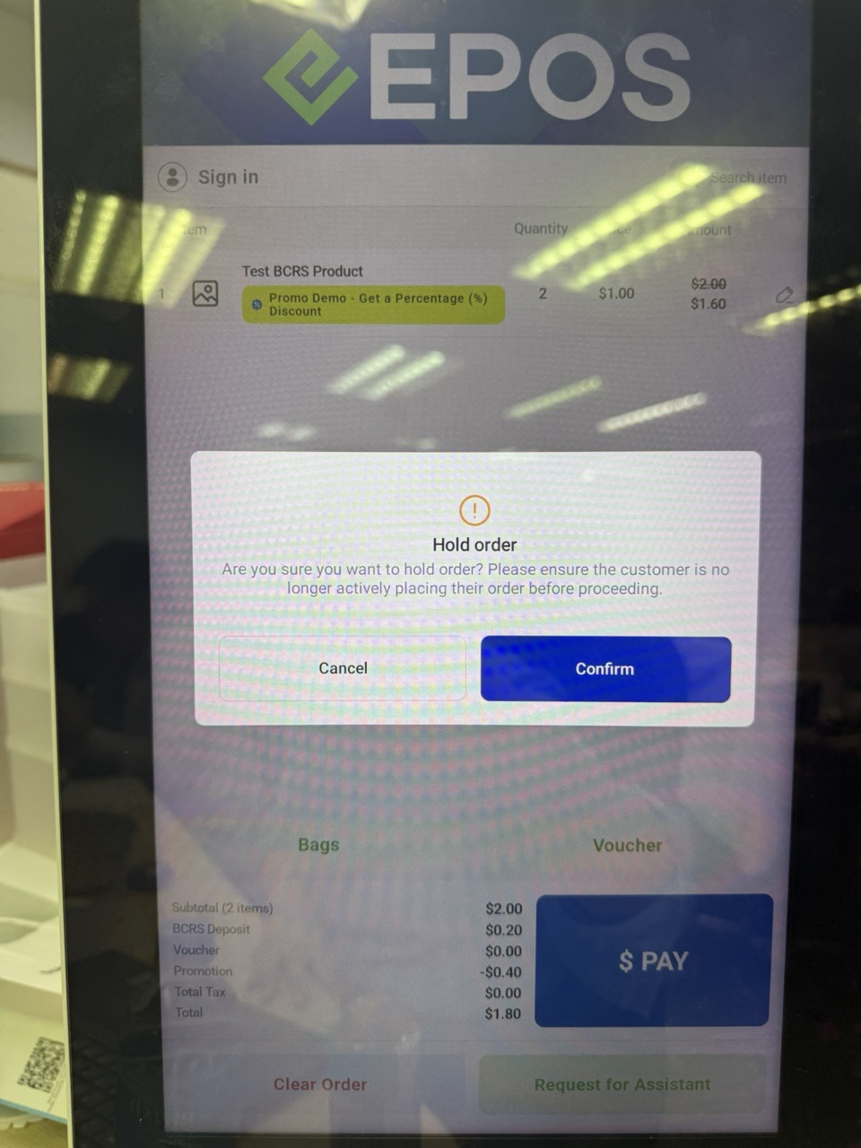 Hold Order confirmation