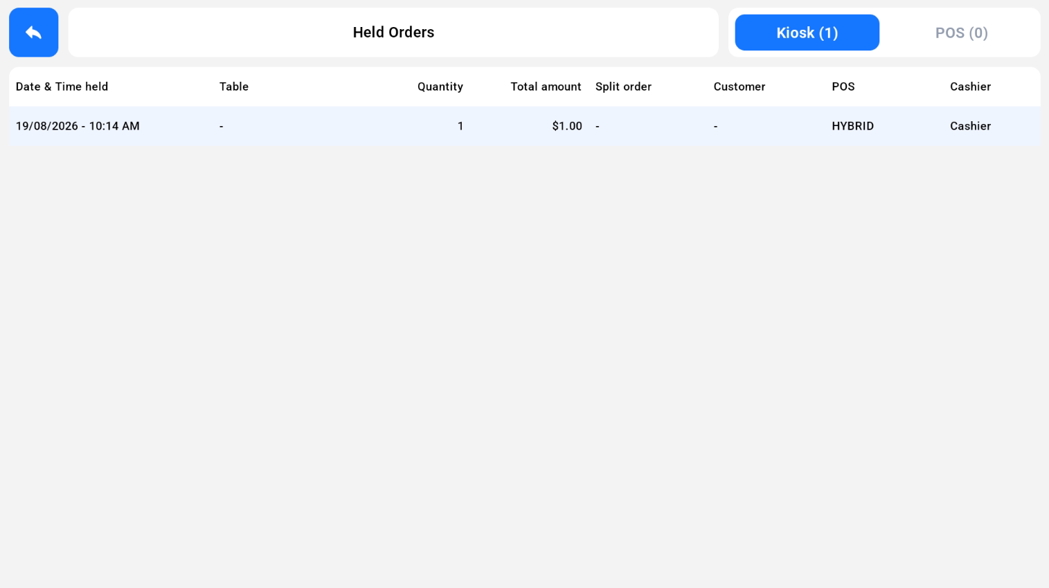 Held Orders with Kiosk and POS tabs