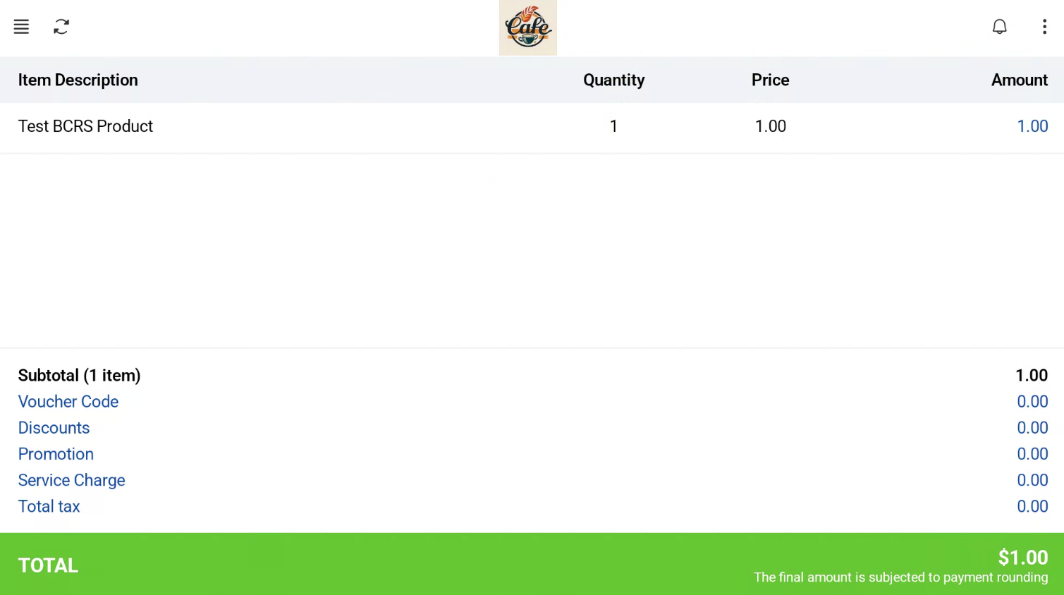 Retrieved order on the cashier and customer screens