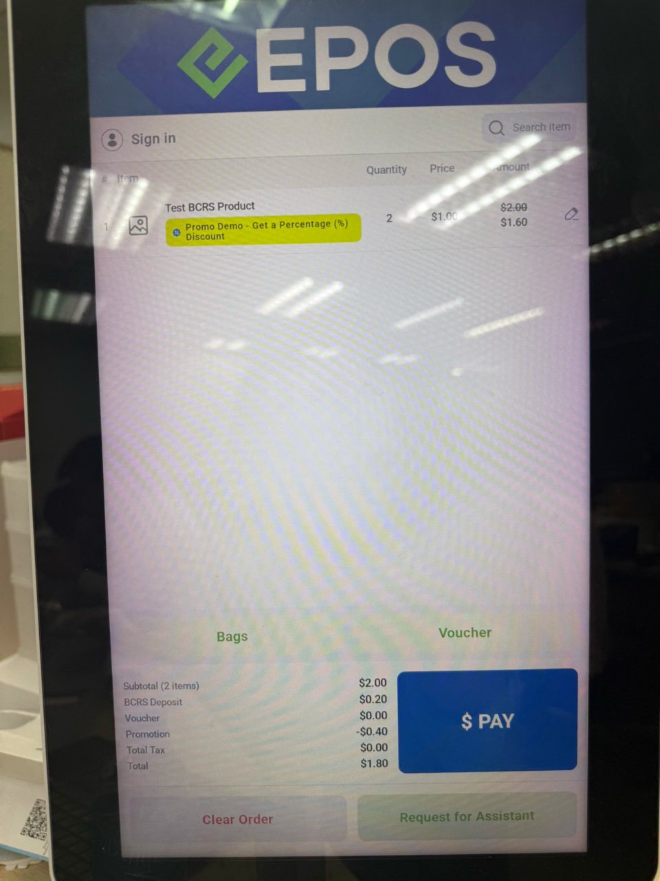 Retrieved order on the cashier and customer screens