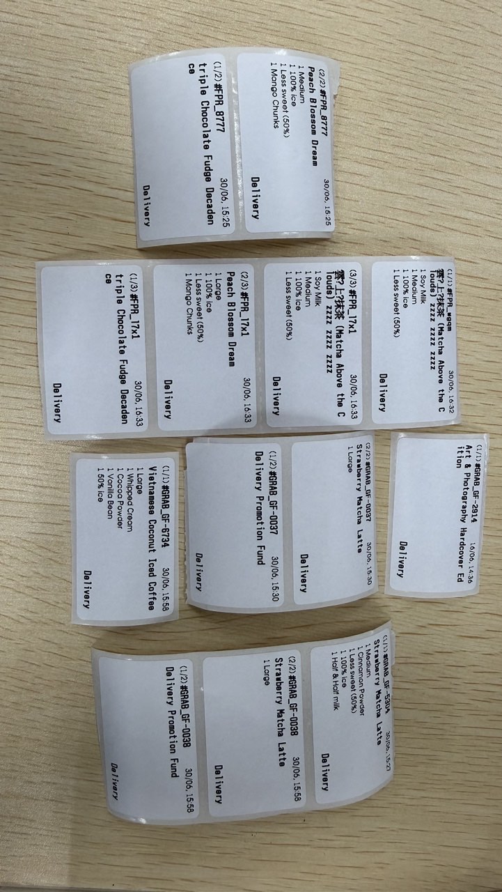 Labels printed for delivery orders