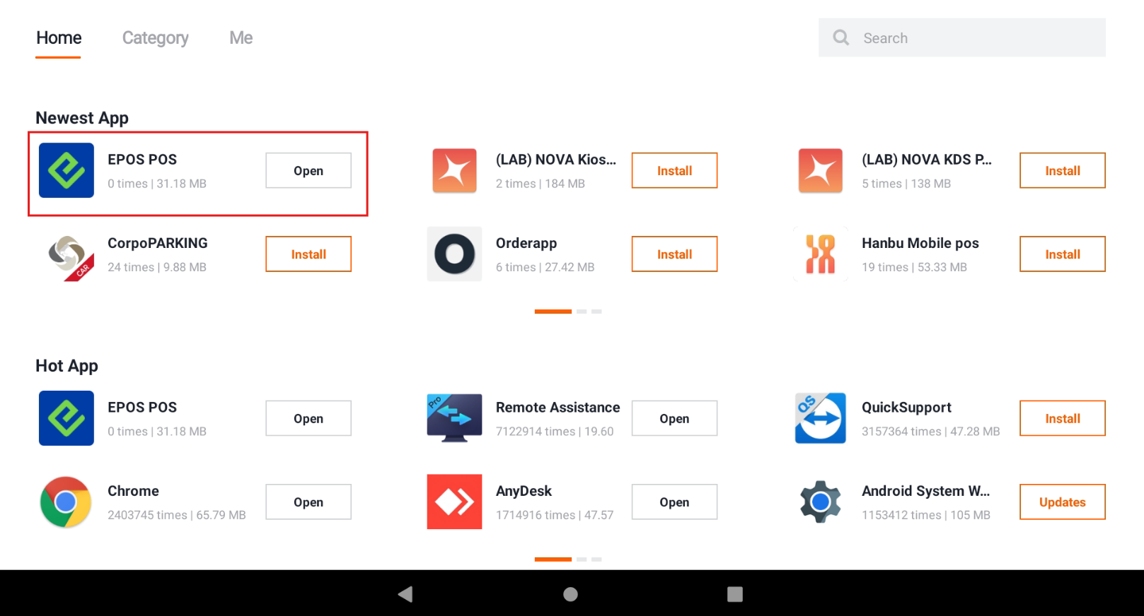 Installing EPOS POS from the Sunmi App Store