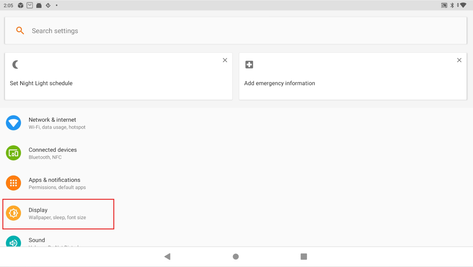 Font size and display size set to Small
