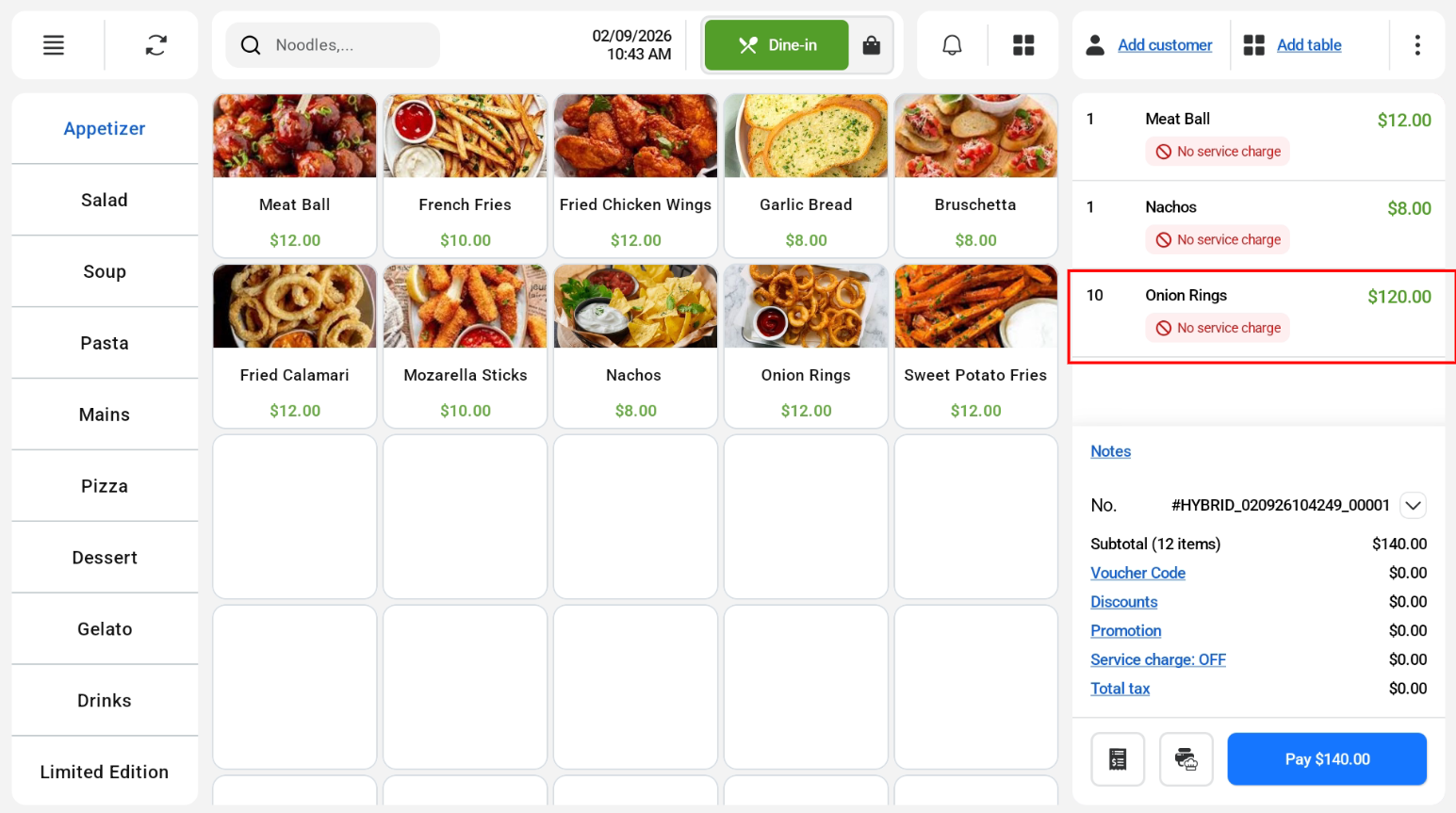 Order cart with the updated quantity