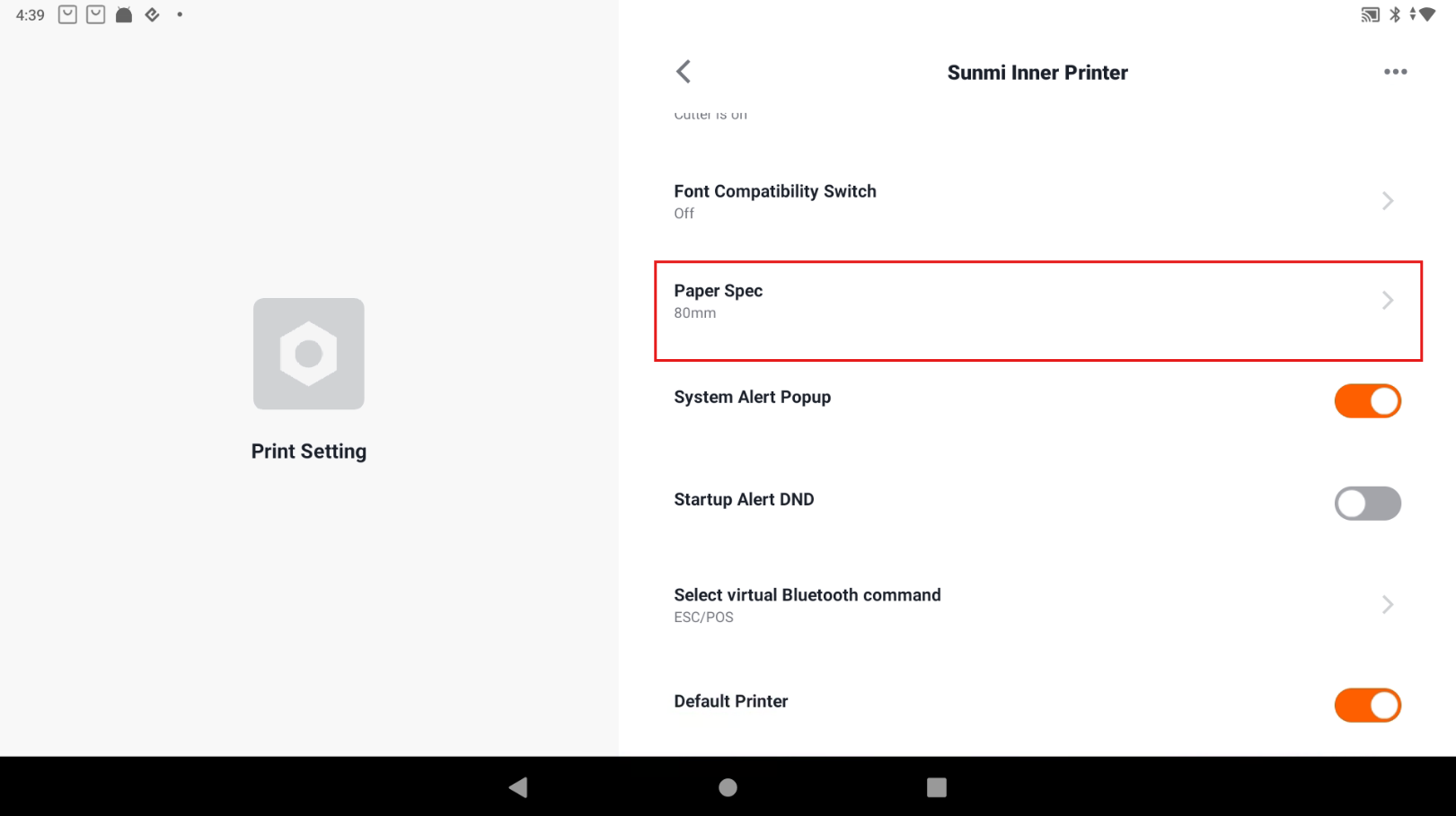 Sunmi Inner Printer settings