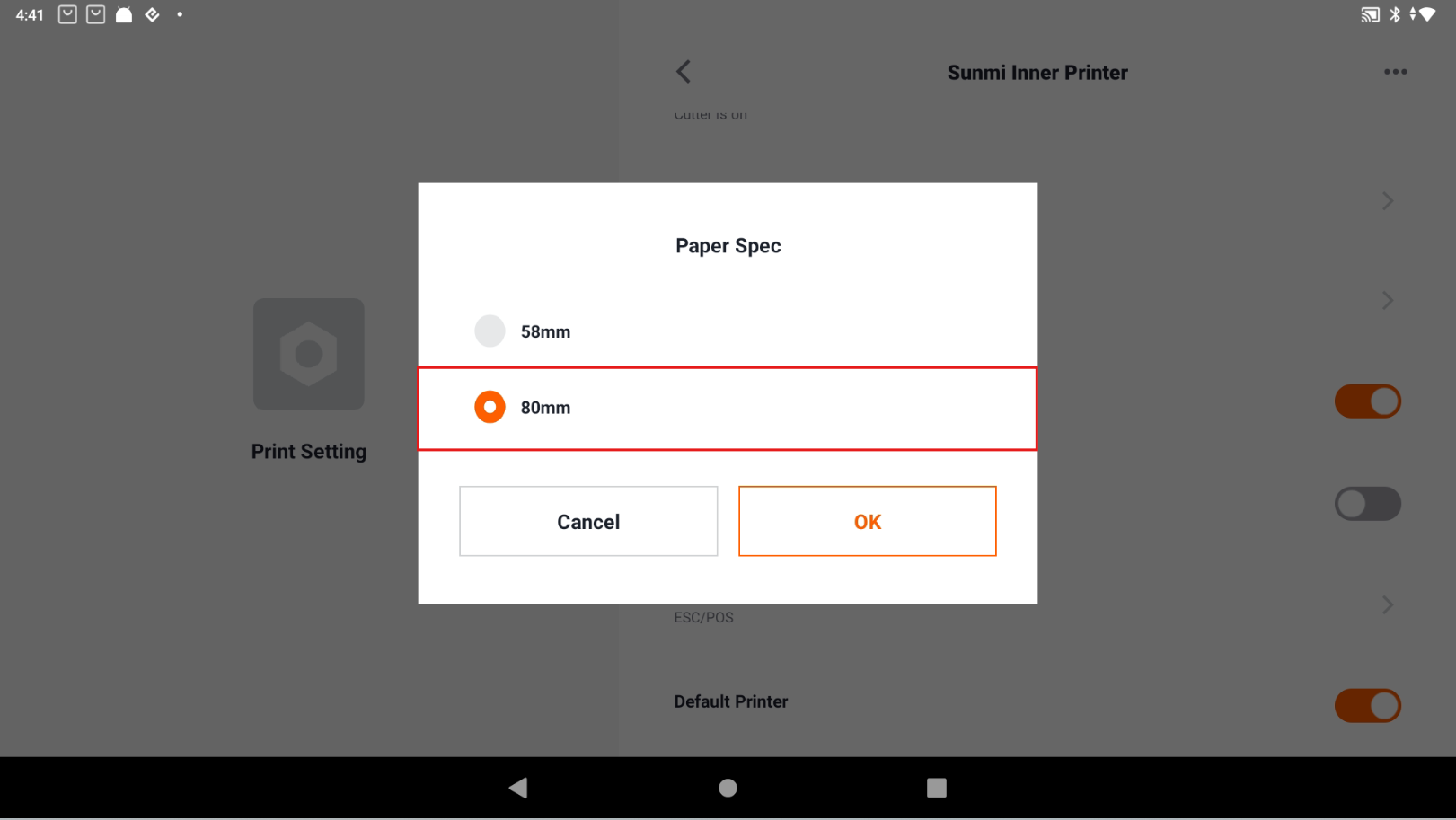 80 mm paper width settings