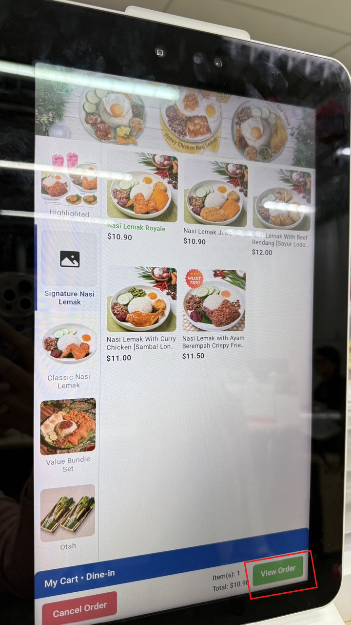 View Order on the kiosk