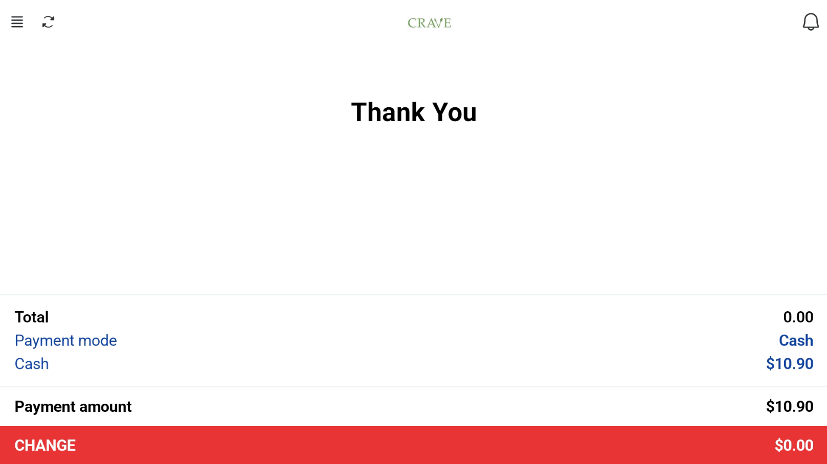 Order complete on the cashier screen