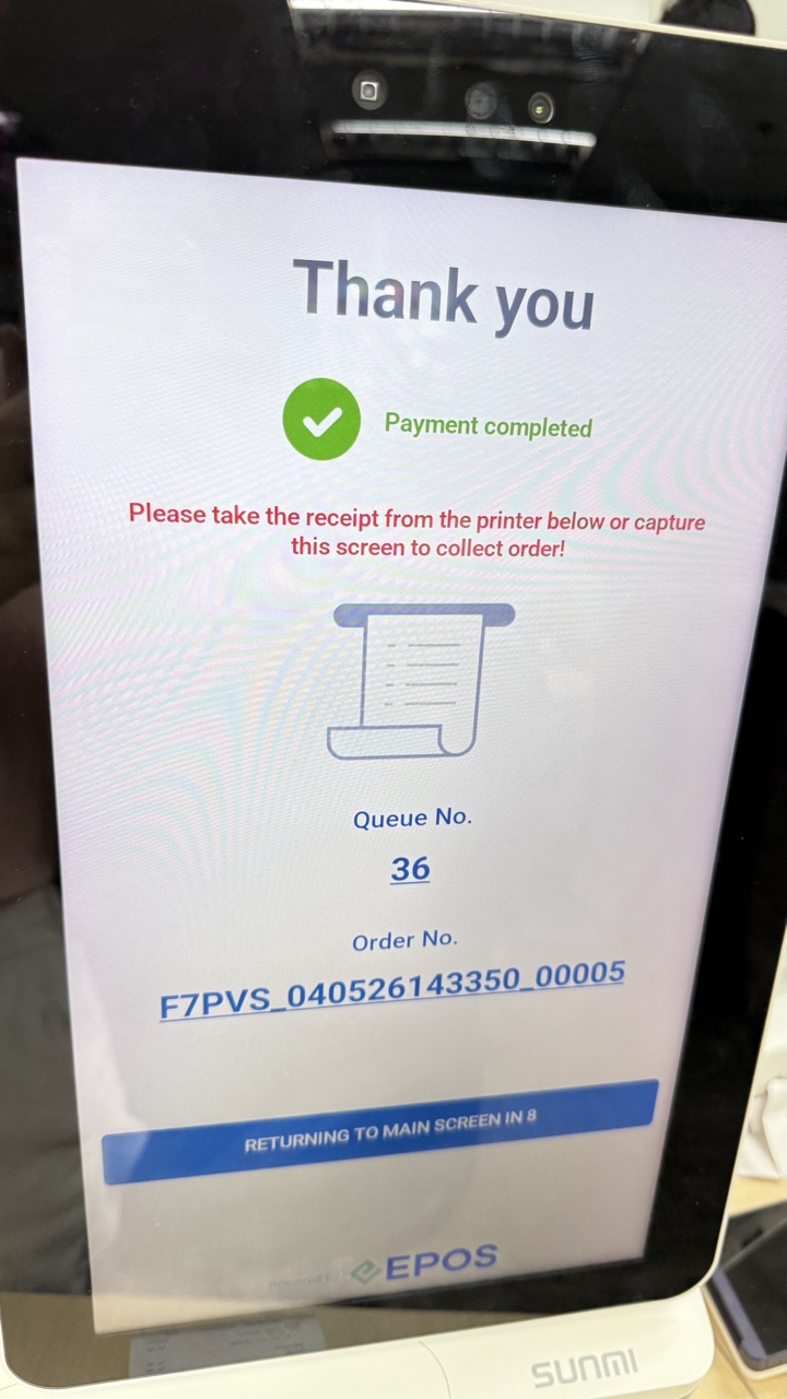 Thank You screen on the kiosk