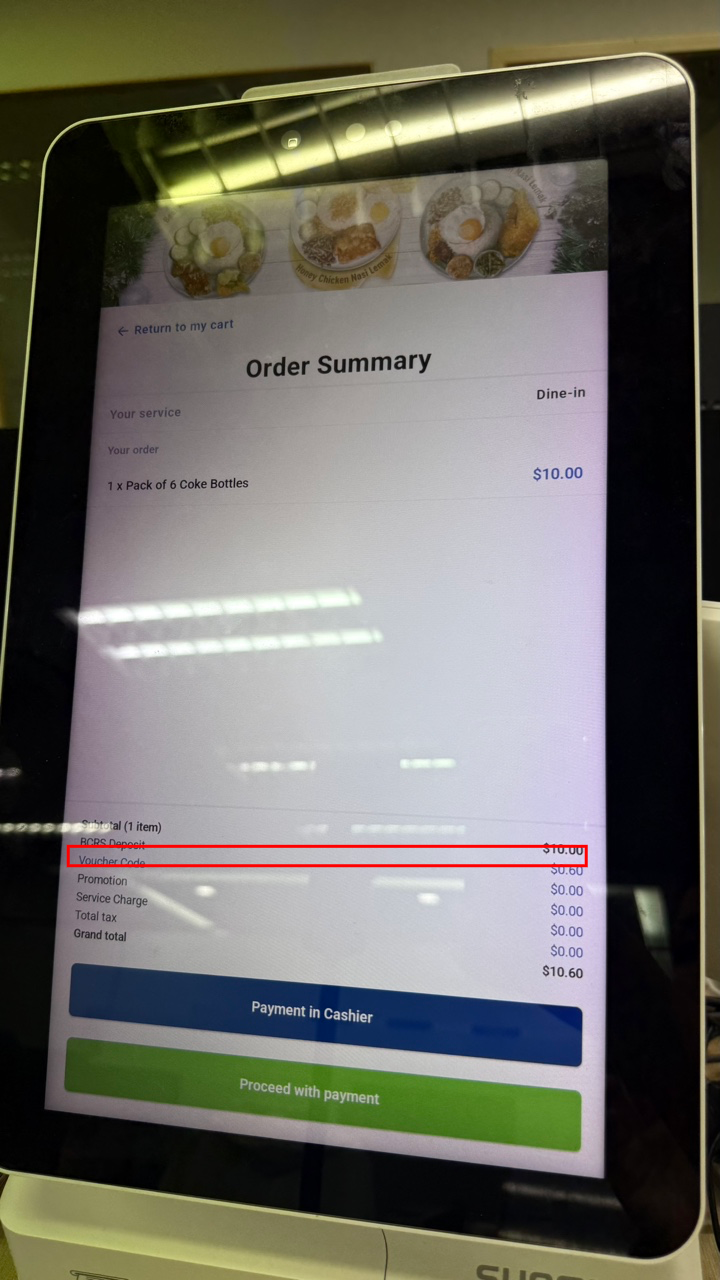 BCRS deposit for a composite product on the kiosk