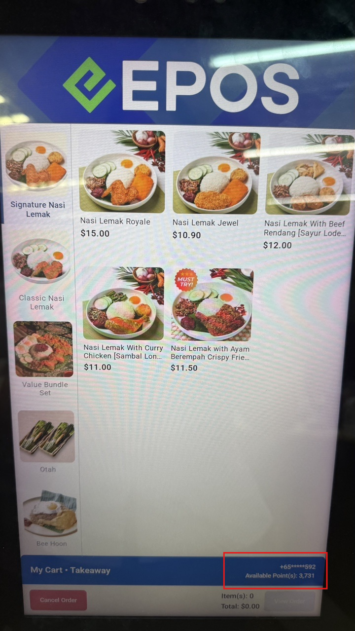 Logged in customer on the kiosk