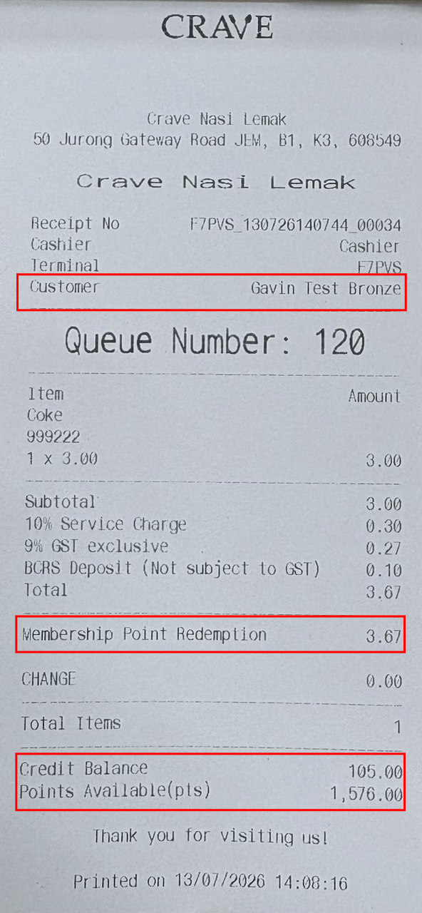 80 mm receipt with customer details