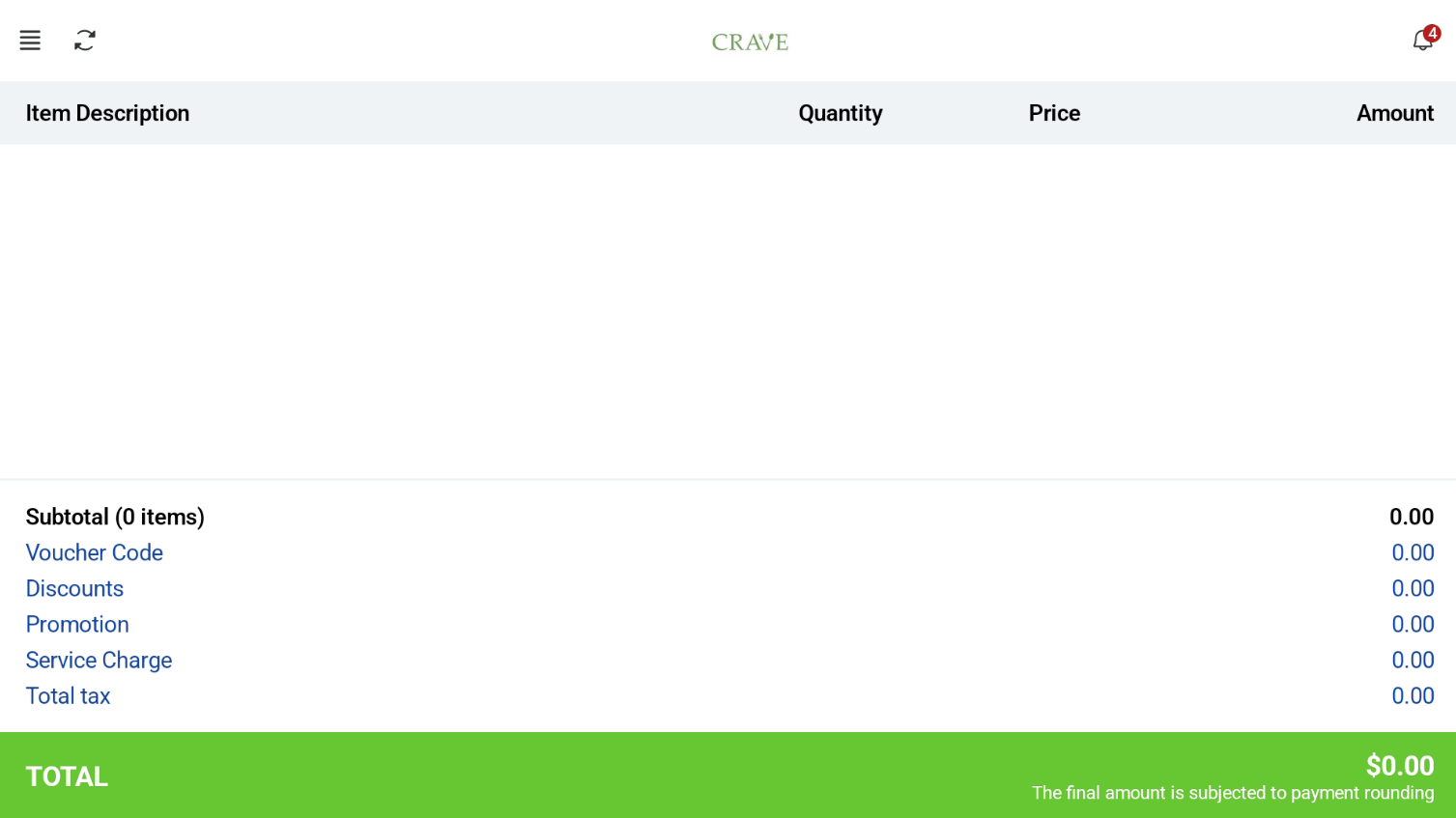 Default cashier screen in Kiosk Mode