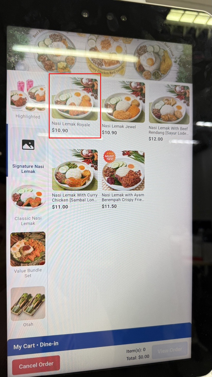 Selecting Nasi Lemak Royale