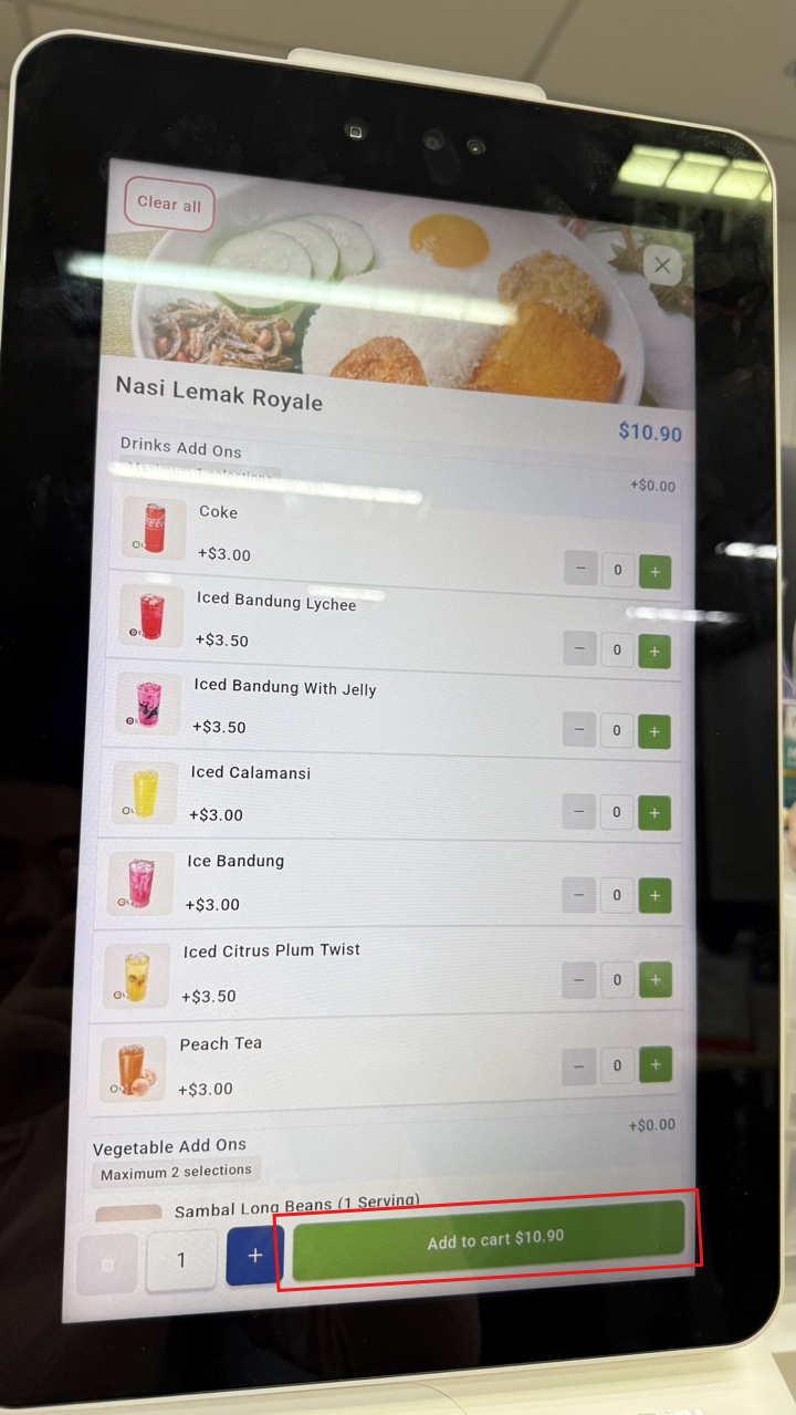 Adding Nasi Lemak Royale to the cart