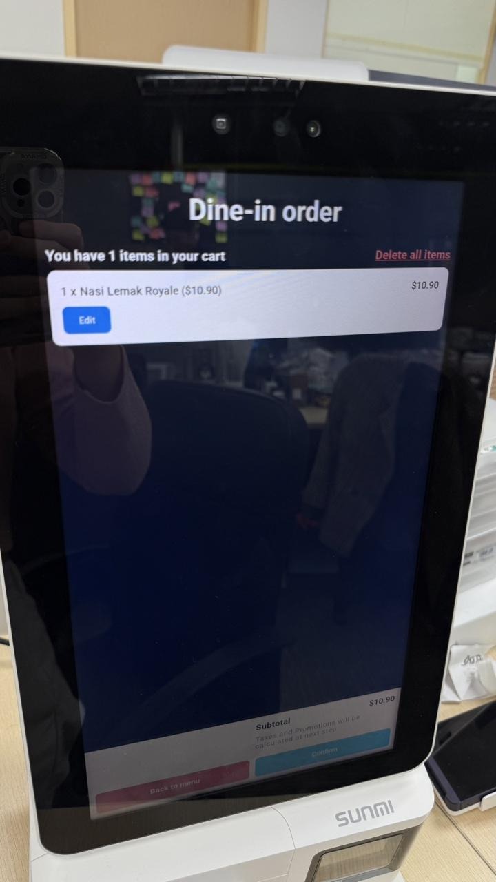 Order summary on the kiosk