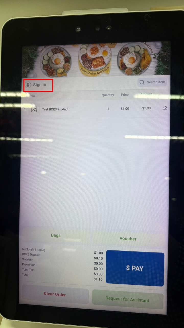 Retail Kiosk checkout page with the Sign In button