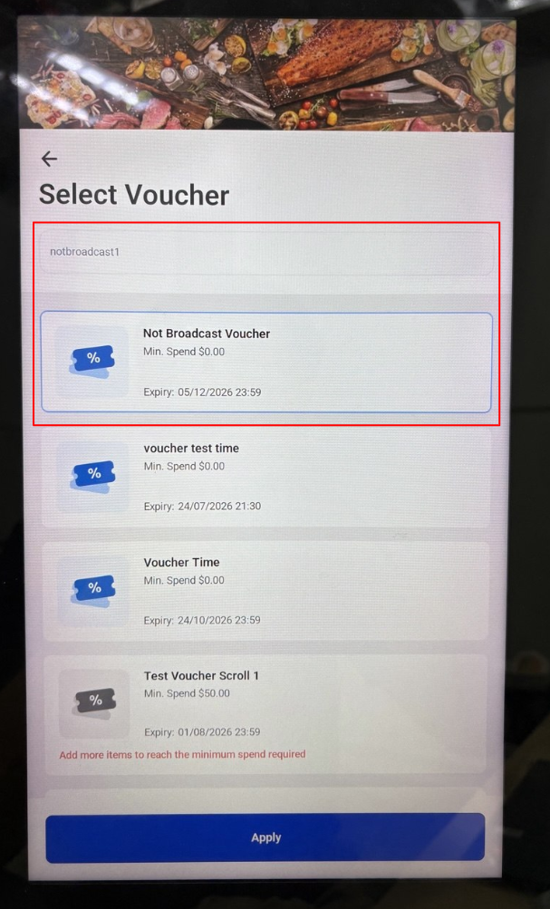 Selecting a voucher on the kiosk