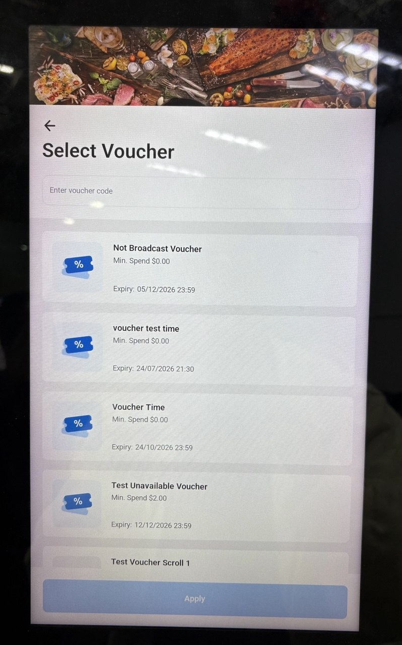 Eligible vouchers shown automatically on the kiosk