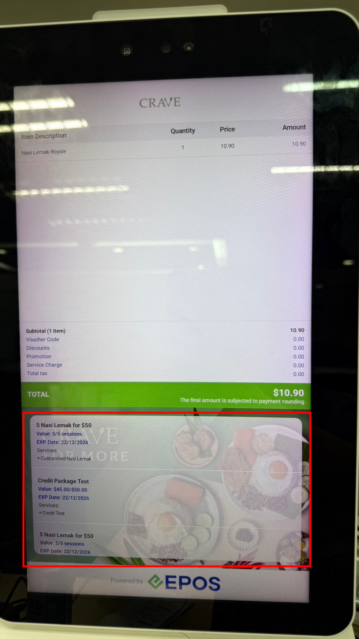 Redeeming a session package in POS Mode