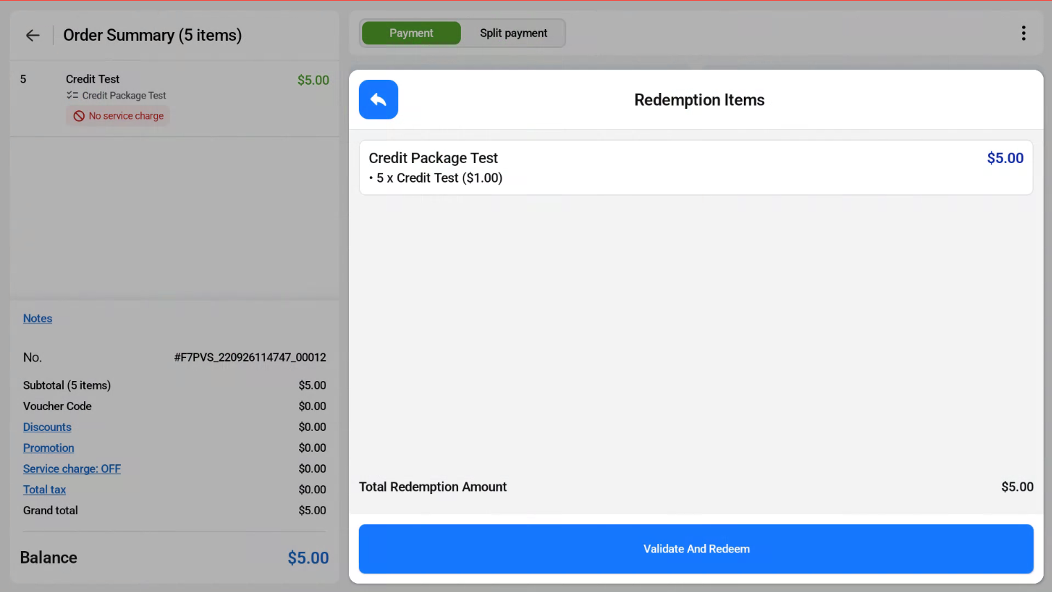 Redeeming a credit package in POS Mode