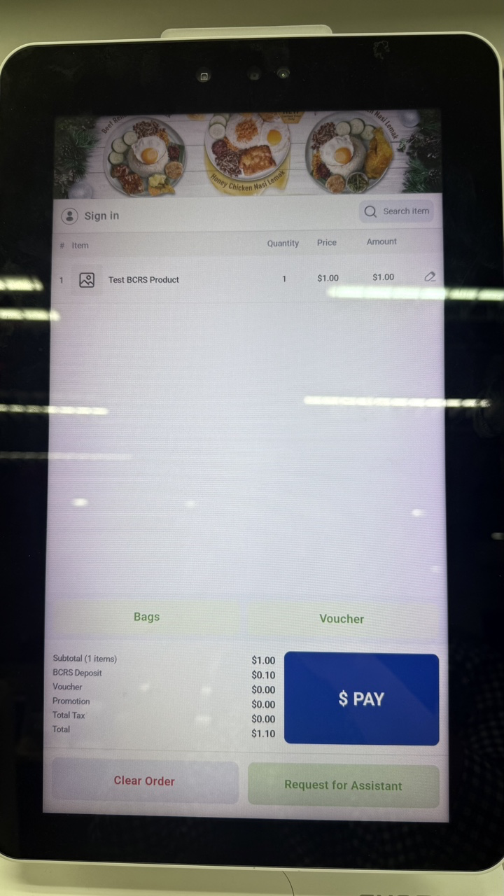 Bags menu on the Retail Kiosk