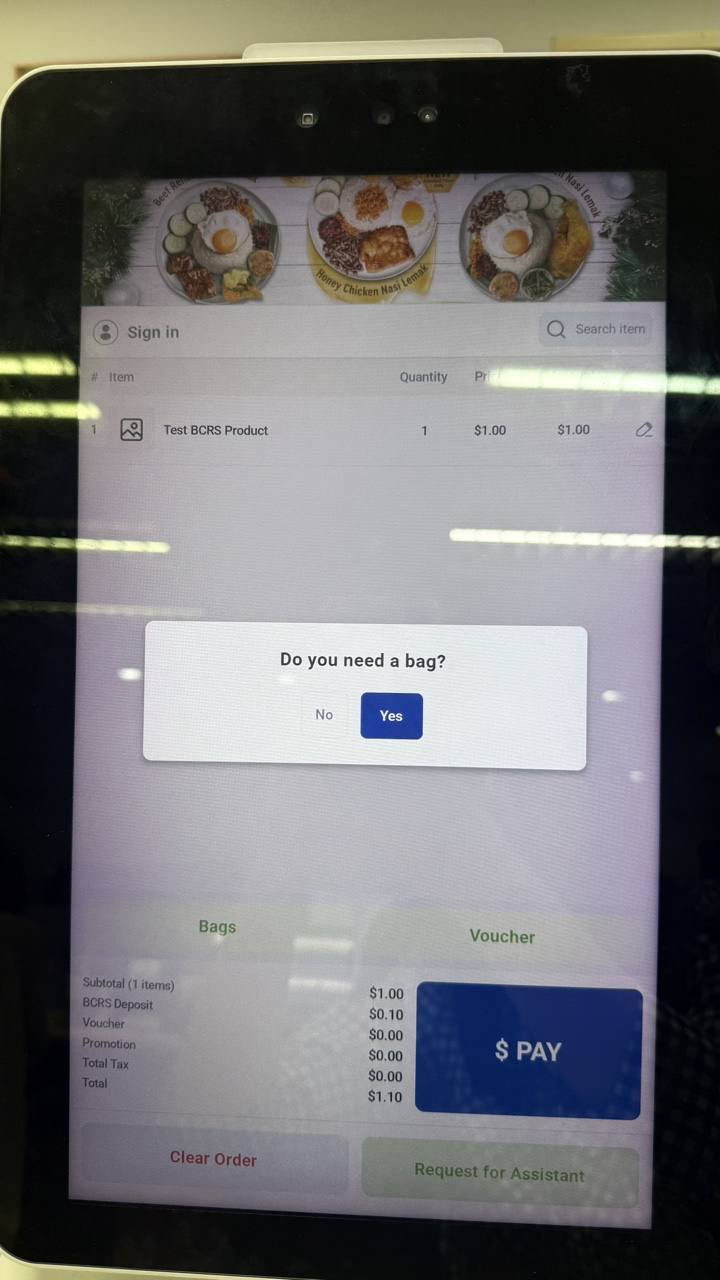 Plastic bag prompt at checkout