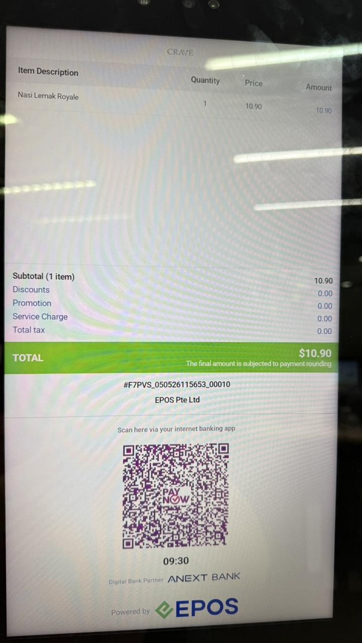 ANEXT PayNow QR code on the customer screen