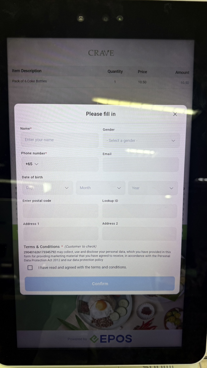 Customer filling in details on the customer screen