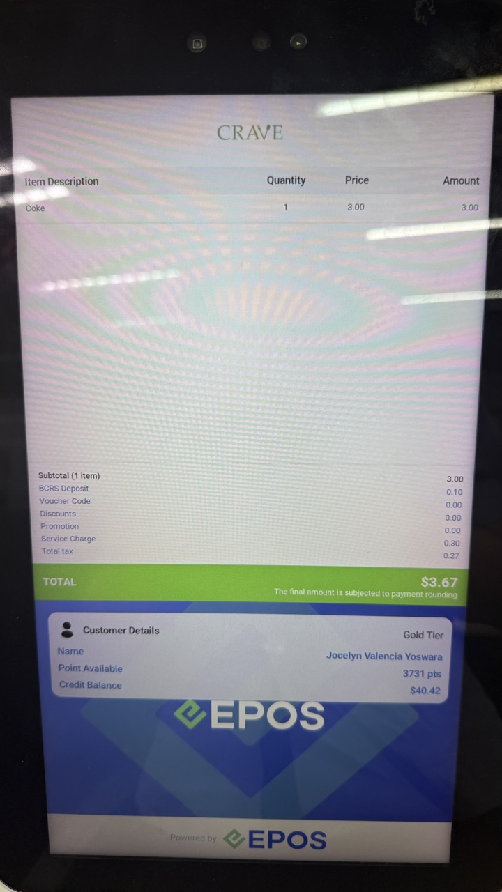 Customer details on the customer screen