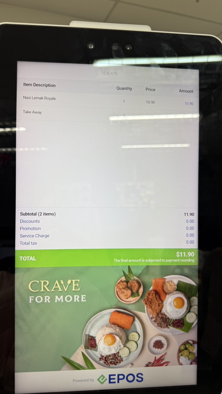 Items in the cart on the customer screen
