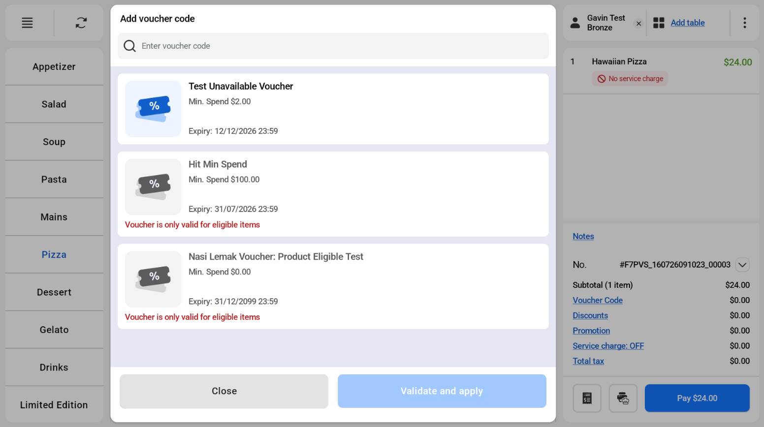 Eligible vouchers shown automatically on the cashier screen