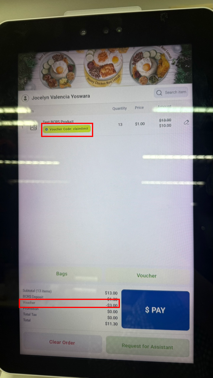 Voucher applied on the Retail Kiosk