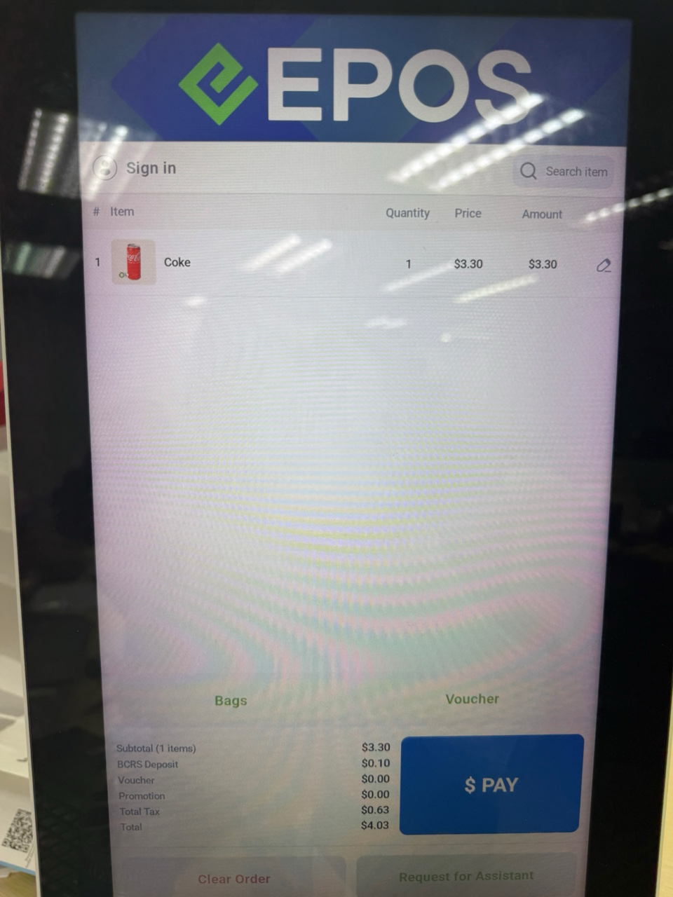 Retail Kiosk cart showing price book prices