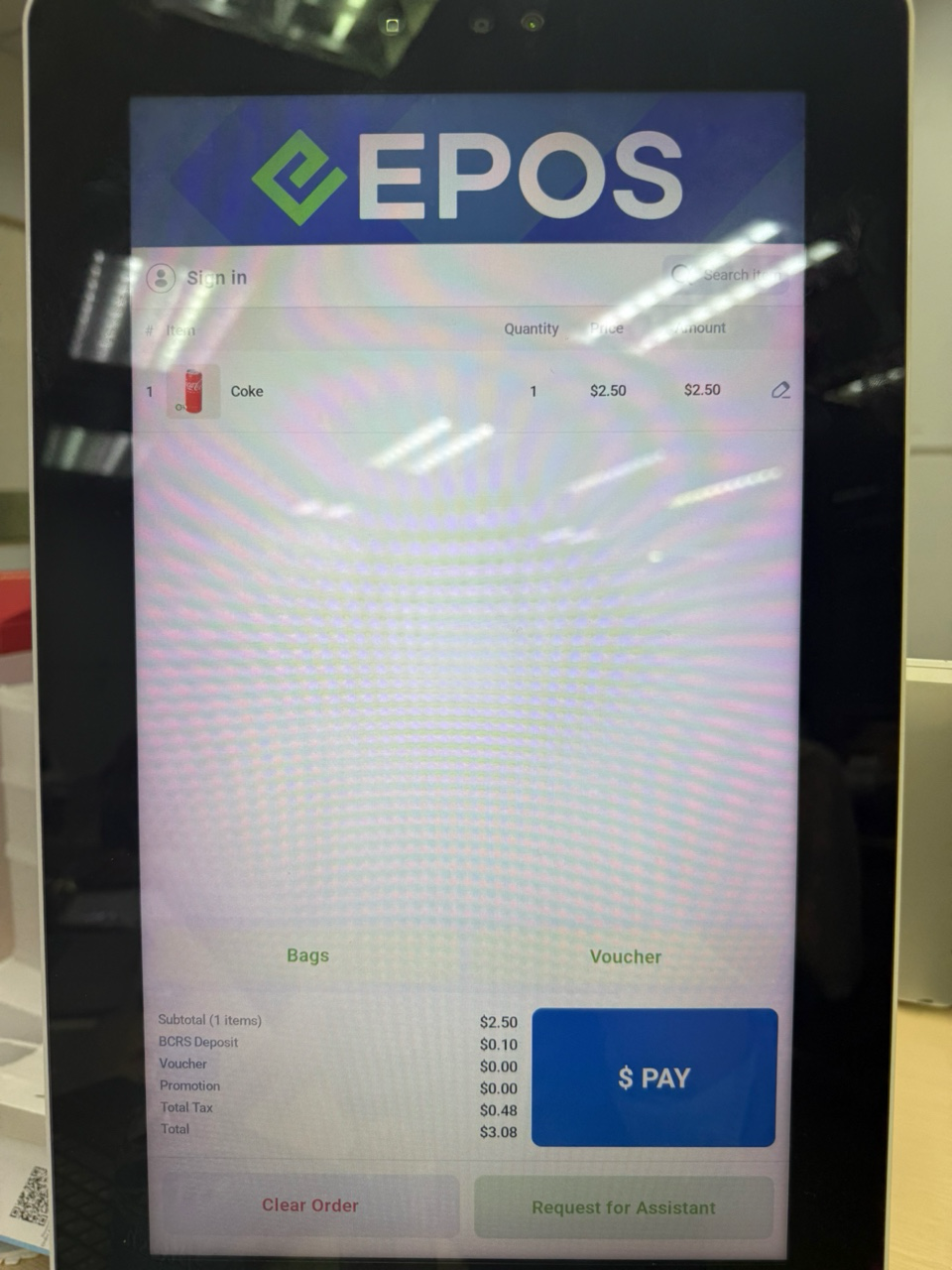 Retail Kiosk cart showing price book prices
