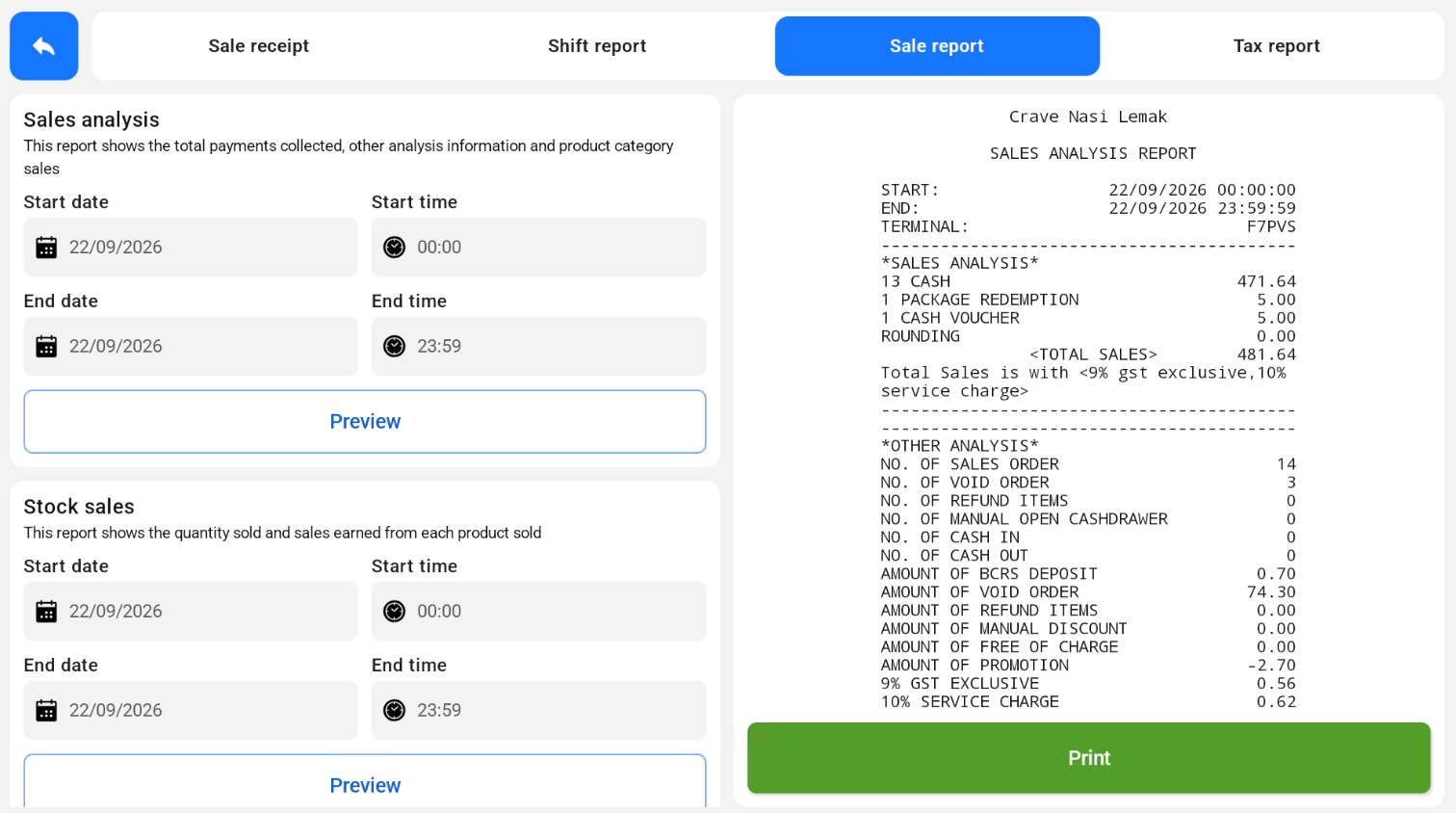 Sale report with Sales analysis and Stock sales
