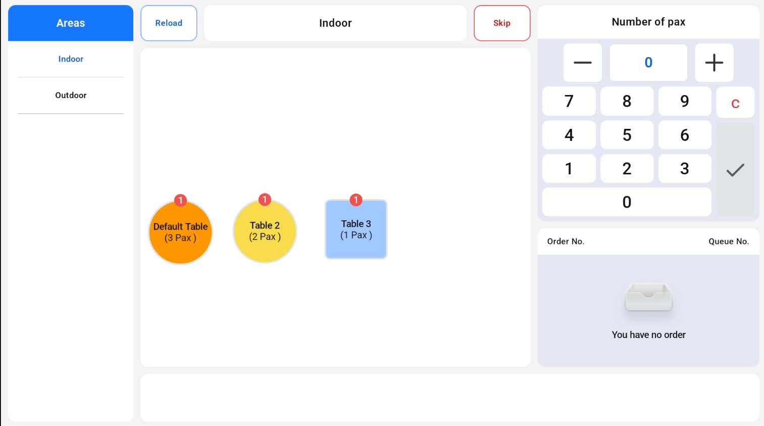 Table layout with areas and tables